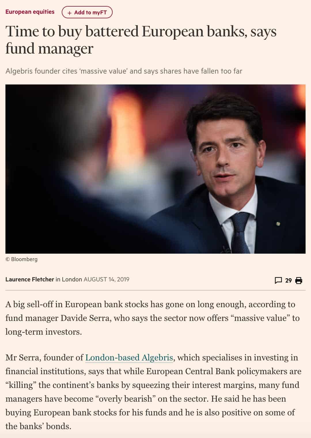 FT - Time to buy battered European banks