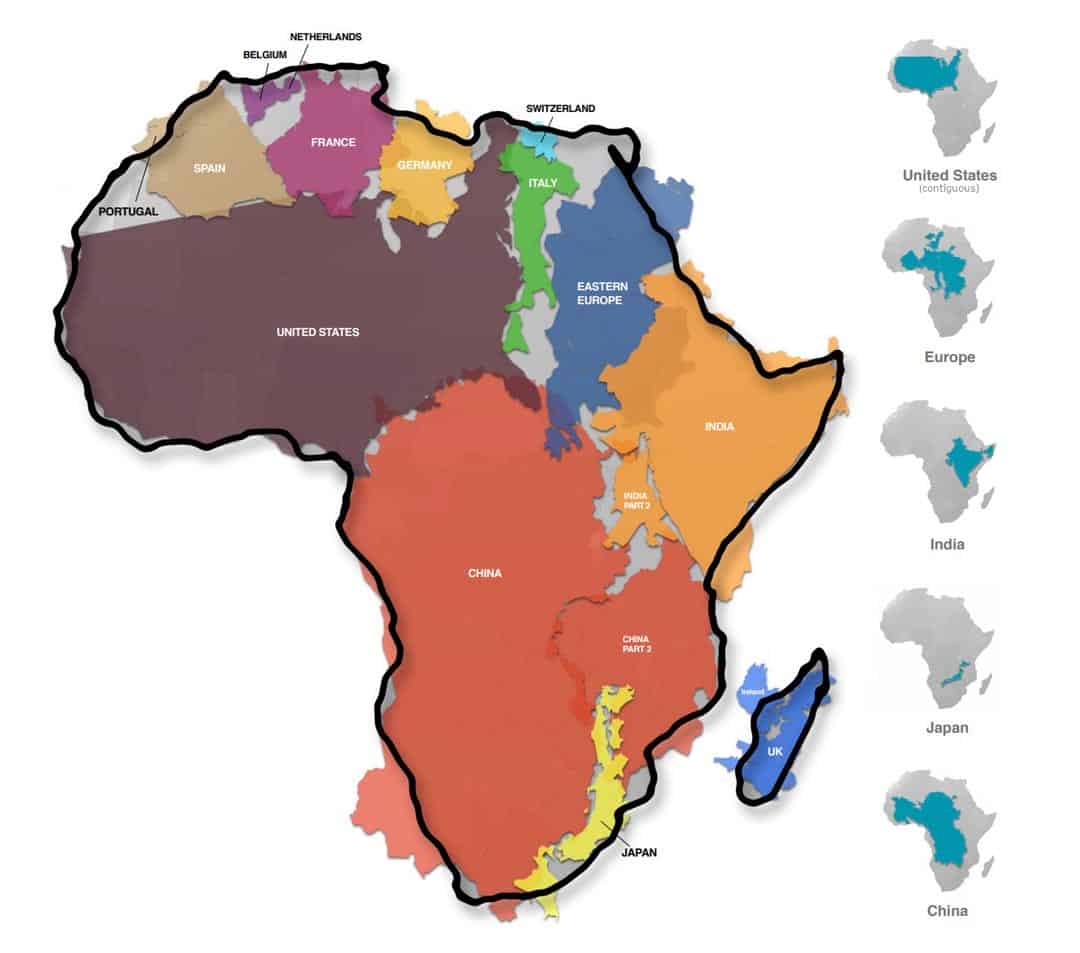 African map in comparison with other regions