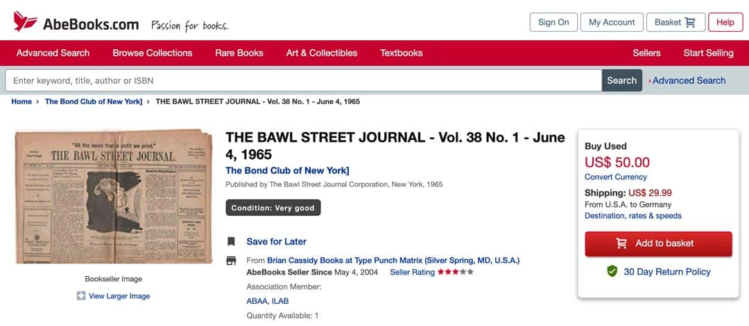 Abebooks The Bawl Street Journal