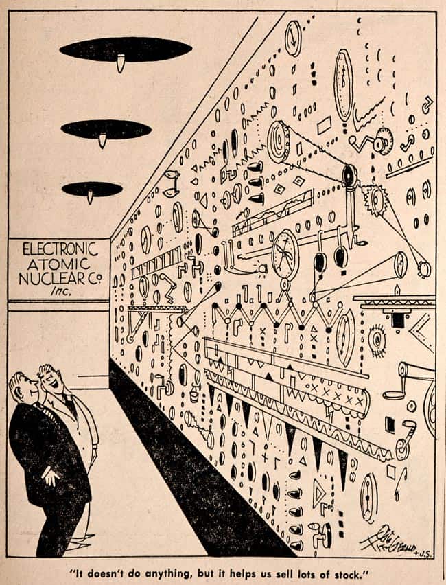 Electronic Atomic Nuclear cartoon in The Bawl Street Journal