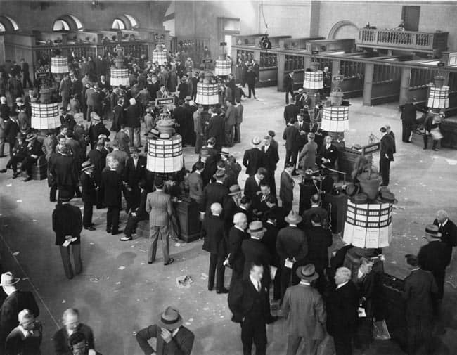 Historical image of brokers at stock exchange