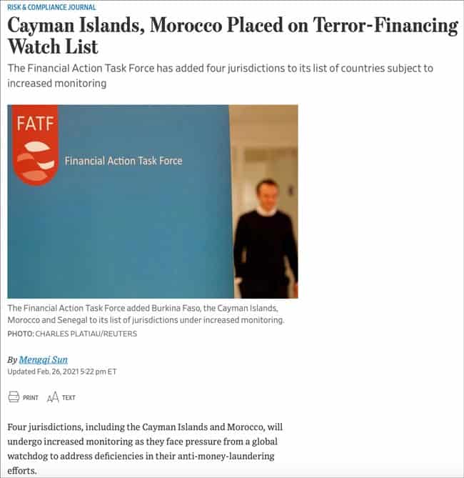 Cayman Islands and Morocco placed on terror-financing watch list