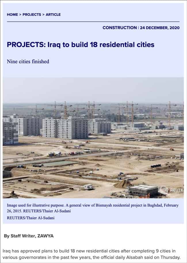 Iraq to build 18 residential cities