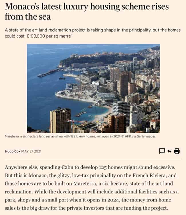 Monaco's latest luxury housing scheme rises from the sea