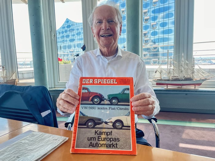 Karl Ehlerding with a 1969 issue of Germany's DER SPIEGEL magazine