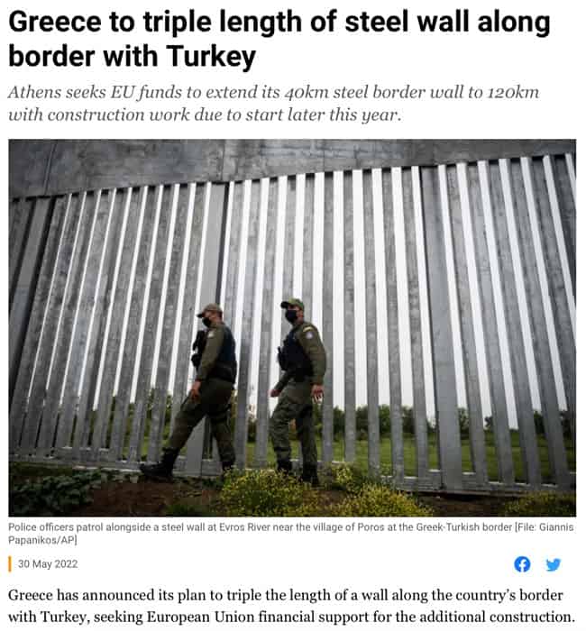 Greece to triple length of steel wall along border with Turkey