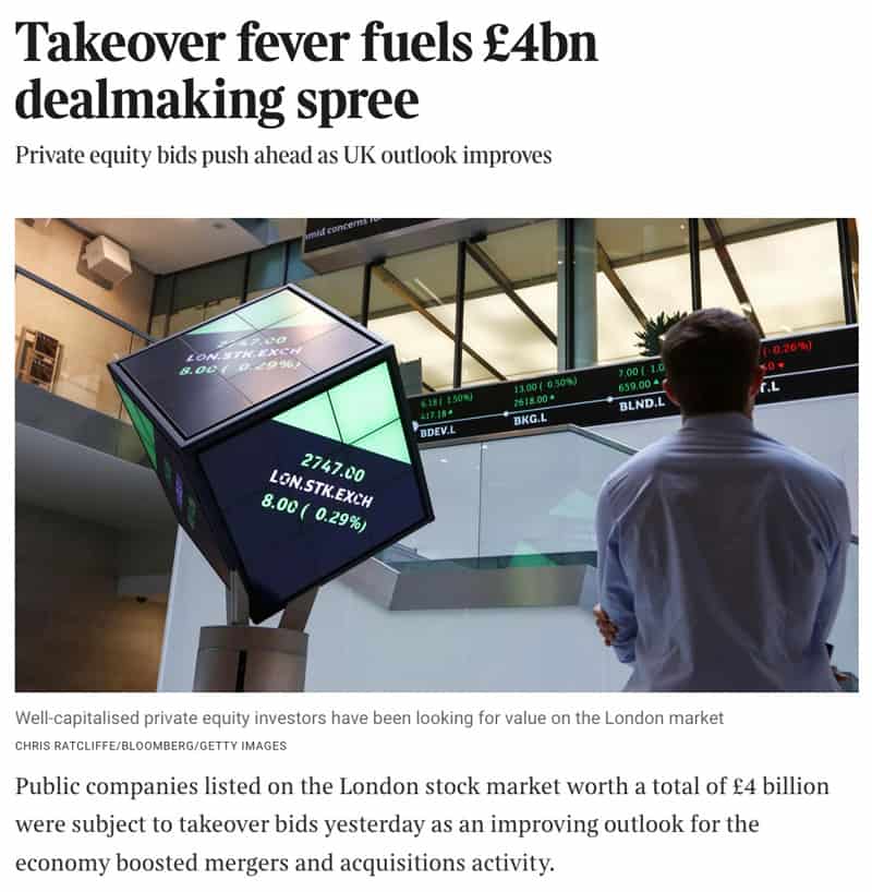 Takeover fever fuels £4bn dealmaking spree