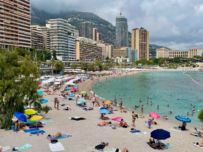 Monaco's public beach in July 2023
