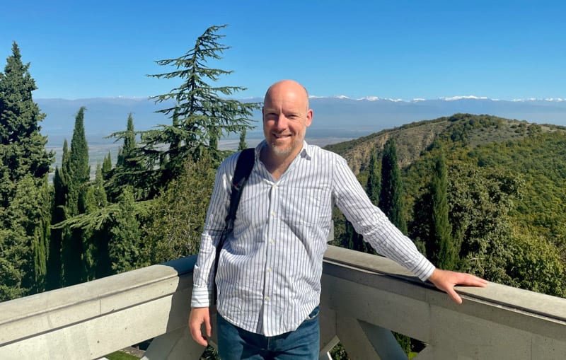 On-the-ground research in the Alazani Valley, in front of the mighty Caucasus Mountains