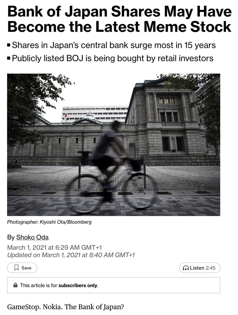 Bank of Japan shares become meme stock