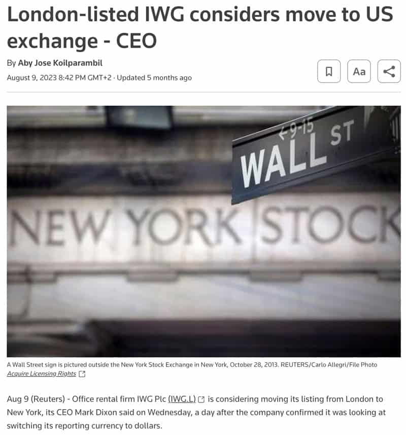 IWG considers move to US exchange