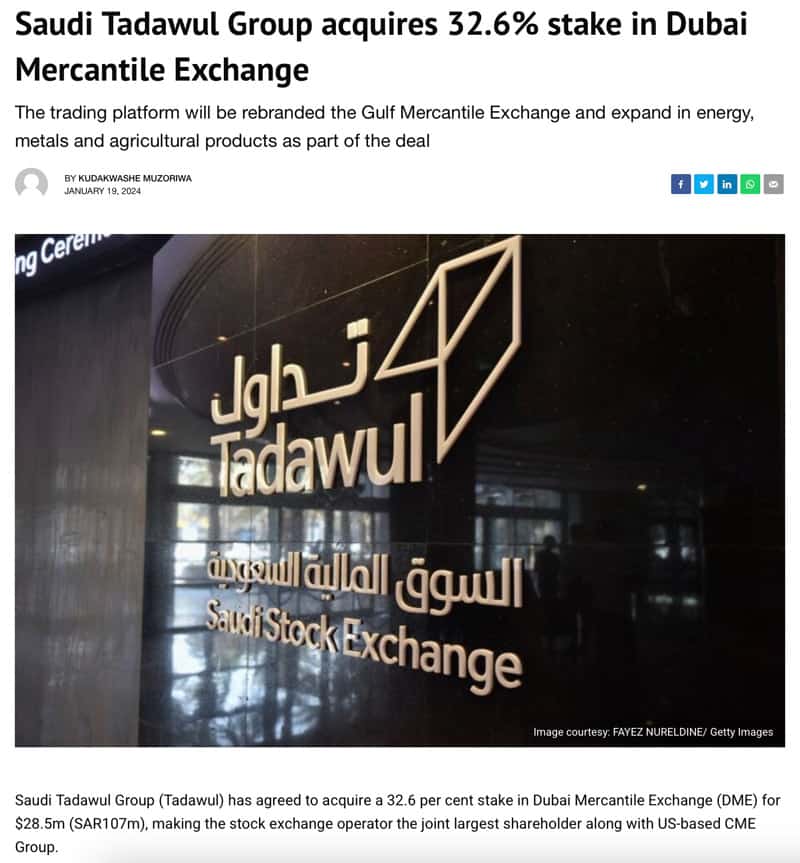 Tadawul acquires take in Dubai Mercantile Exchange
