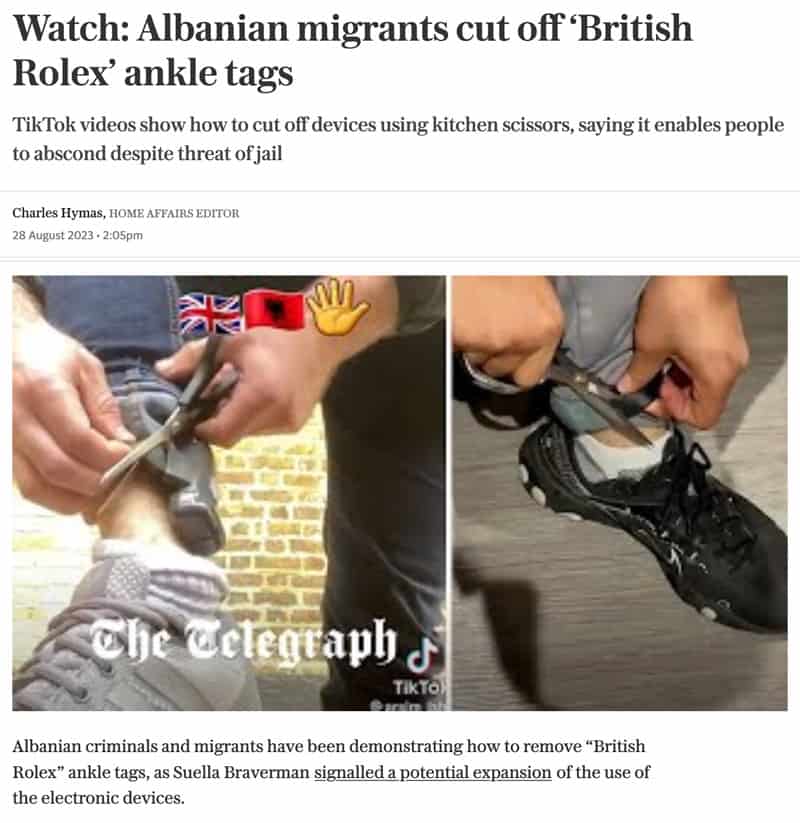 Albanian migrants remove ankle tags