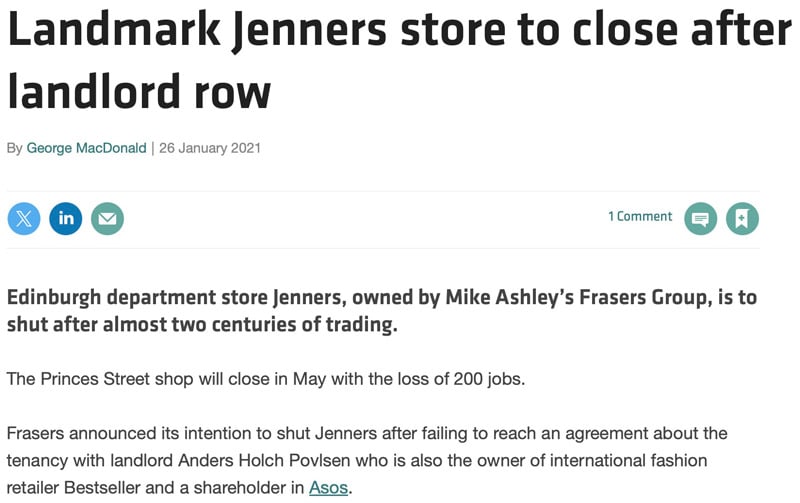 Landmark Jenners store to close