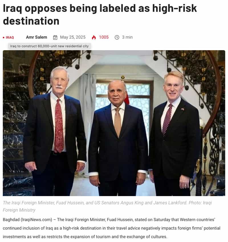 Iraq opposes being labelled as high-risk