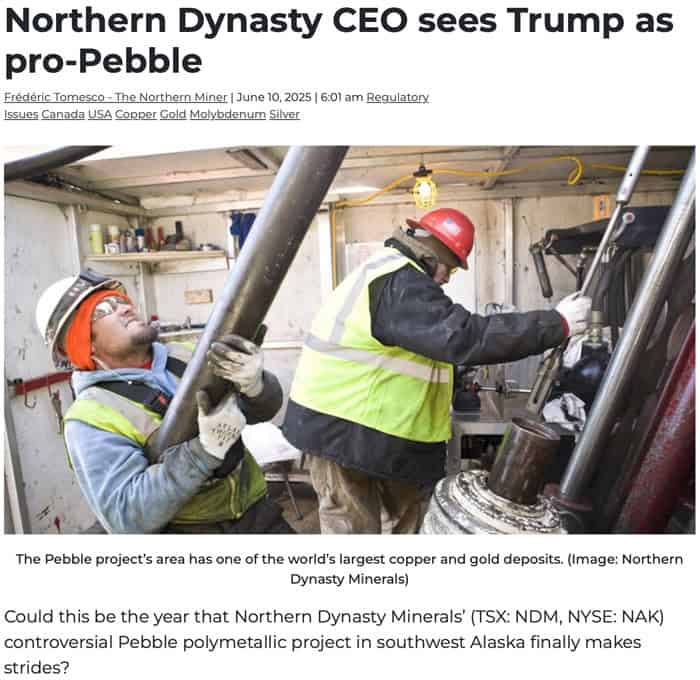 Northern Dynasty CEO sees Trumo as pro-Pebble
