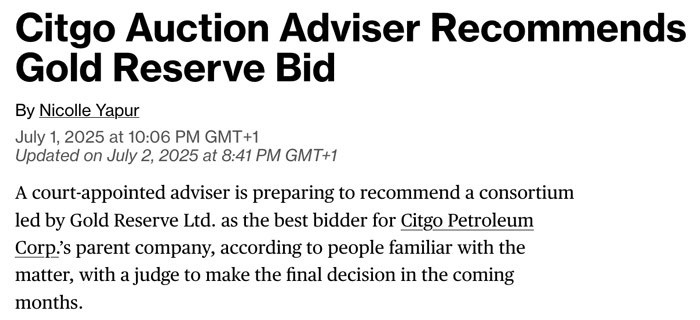 Citgo Auction Adviser Recommends Gold Reserve Bid