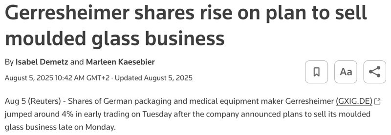 Gerresheimer plans to sell moulded glass business
