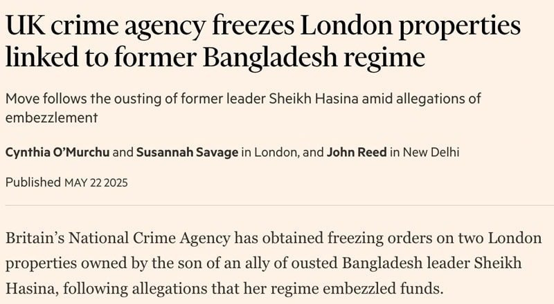 UK crime agency freezes London properties linked to former Bangladesh regime