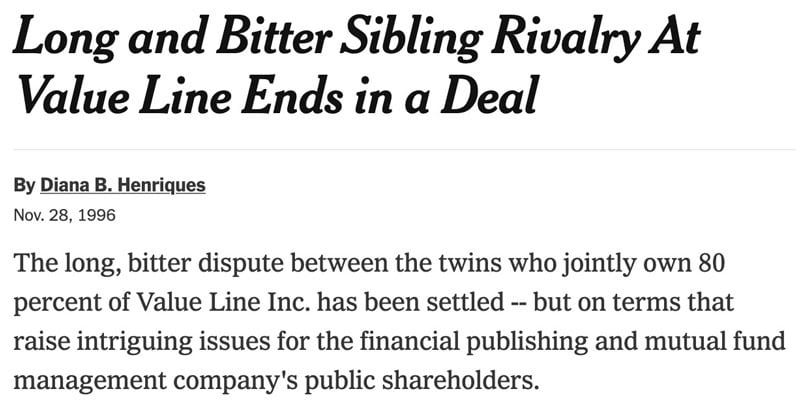 Long and bitter siblings rivalry at Value Line ends in deal