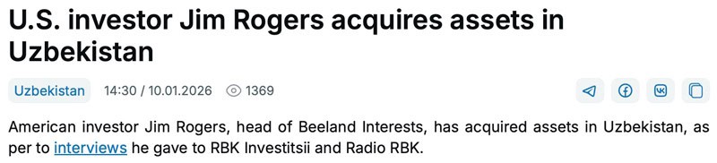 Jim Roger acquires assets in Uzbekistan